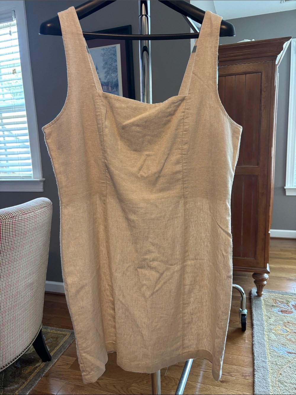 Old Navy Natural Linen Dress with Smocked Back Panel